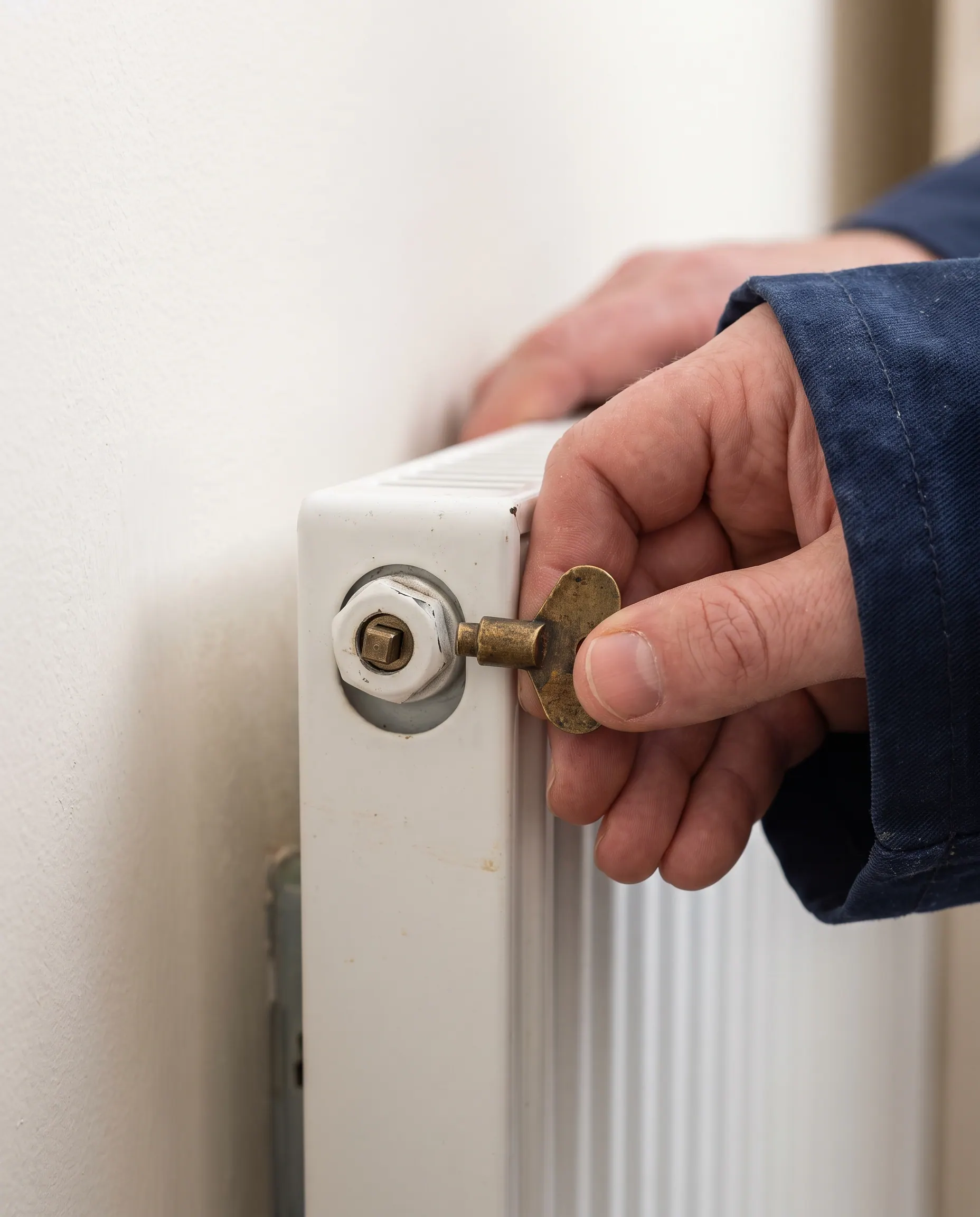 Ontluchtingssleutel bij de ontluchtingsnippel bovenaan een radiator