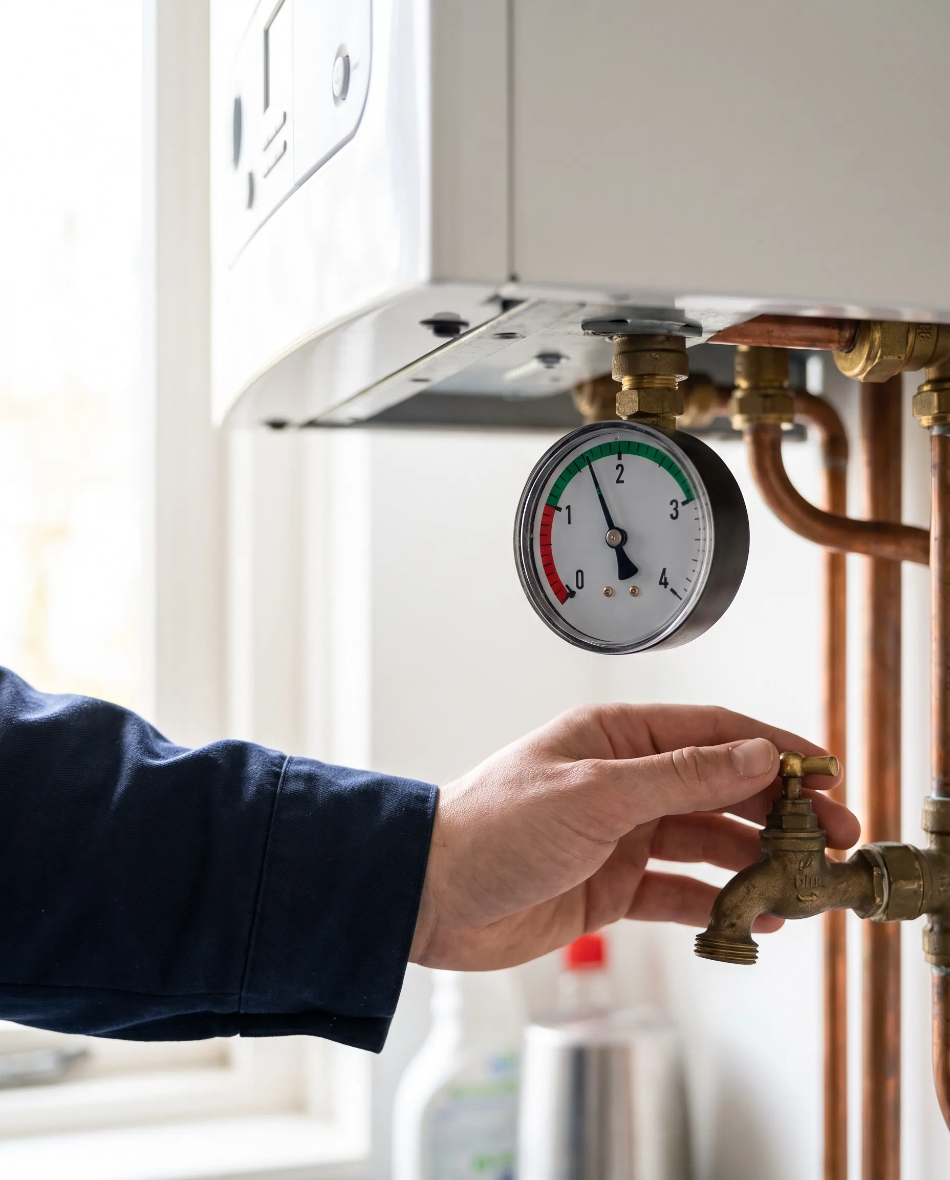 Manometer van de cv-ketel wordt gecontroleerd na het ontluchten
